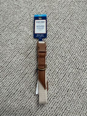 Top Paw Small Dog Collar Brown Leather-Trim & Cream Nylon